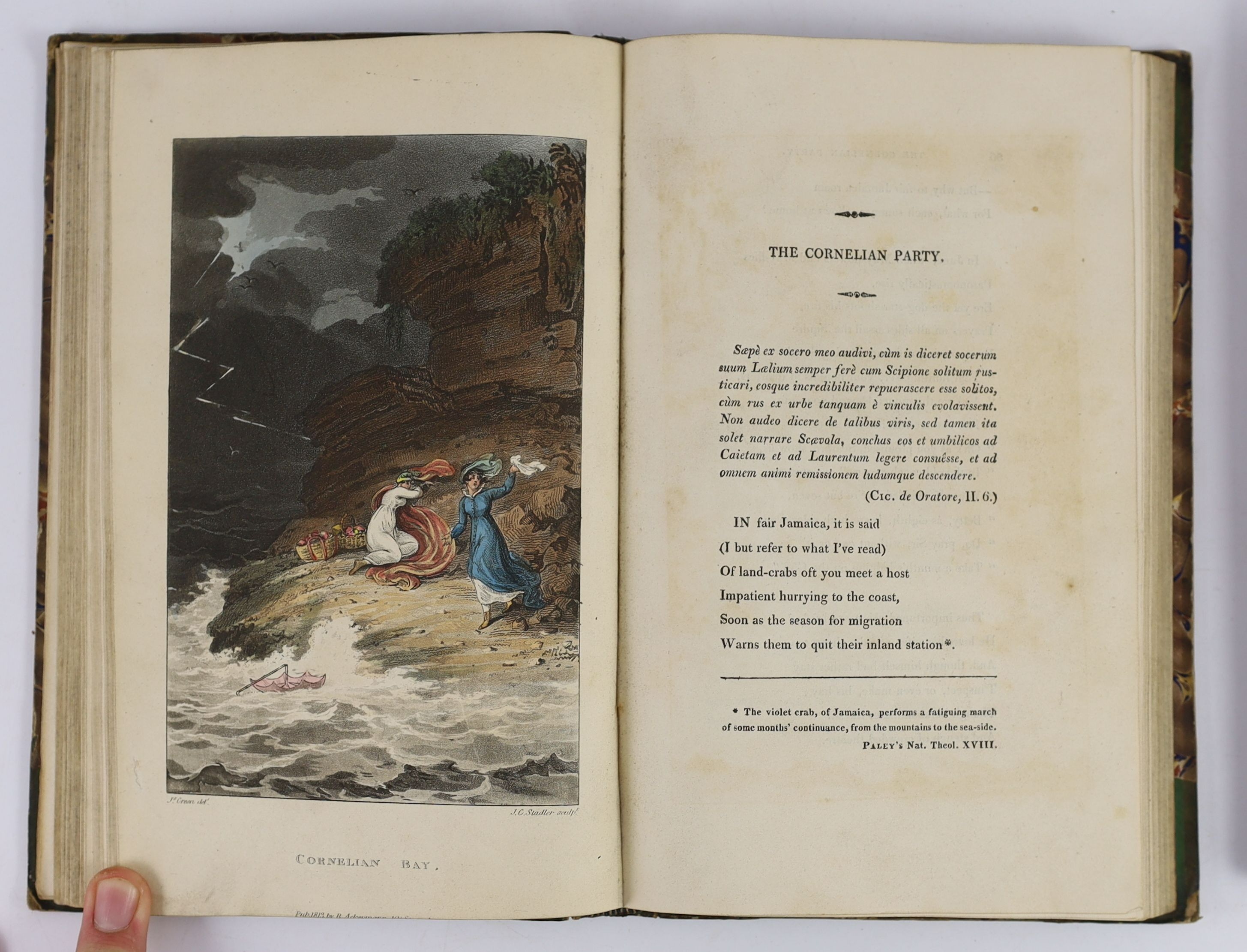 Ackermann Publications, Rudolph - Poetical Sketches of Scarborough, 2nd edition, with frontis and 21 hand-coloured plates by Thomas Rowlandson, 8vo, half green morocco, London, 1813 and Combe, William - Syntax Imitations